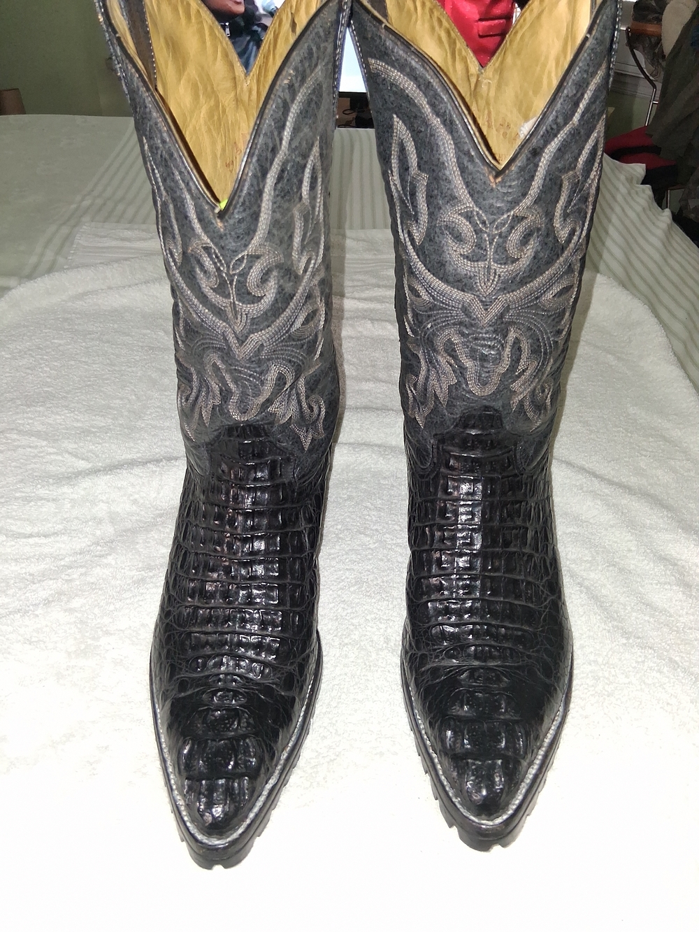 Vibram Black & Gray Exotic Crocodile Leather Western Cowboy Boots